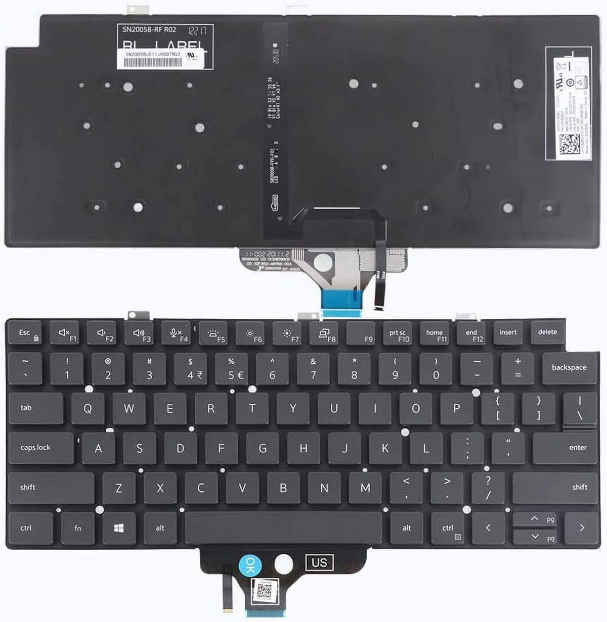 New US Black English Backlit Laptop Keyboard (Without palmrest) for  Latitude 7310 7310 2-in-1 5320 7320 7320 2-in-1 5320 2-in-1 P/N:18YPJ 018YPJ Light Backlight