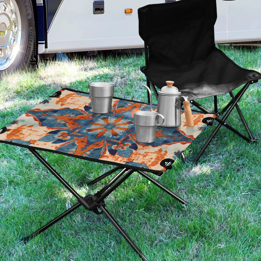 Mandala Pattern Camping Folding Table Portable Beach Table with Storage Bag Compact Picnic Table for Outdoor Travel Fishing BBQ