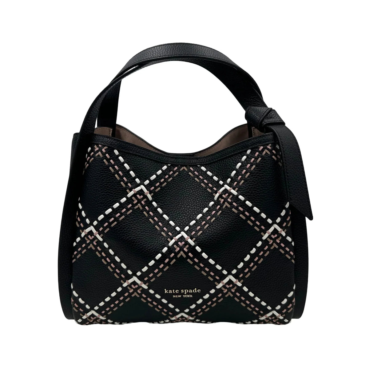 Kate Spade Knott Plaid Stitched Medium Crossbody Tote - Black