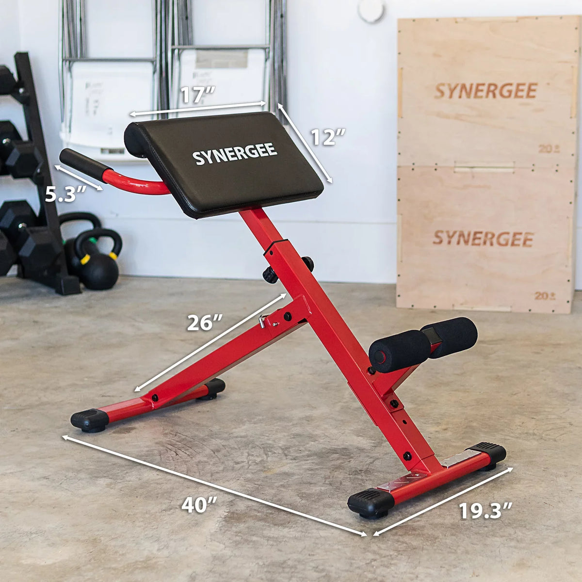 GHD Ab Bench for Lower Back Workout, Hyper Exercises.. Red Coated Steel Hyperextension Machine. Synergee Roman Chair