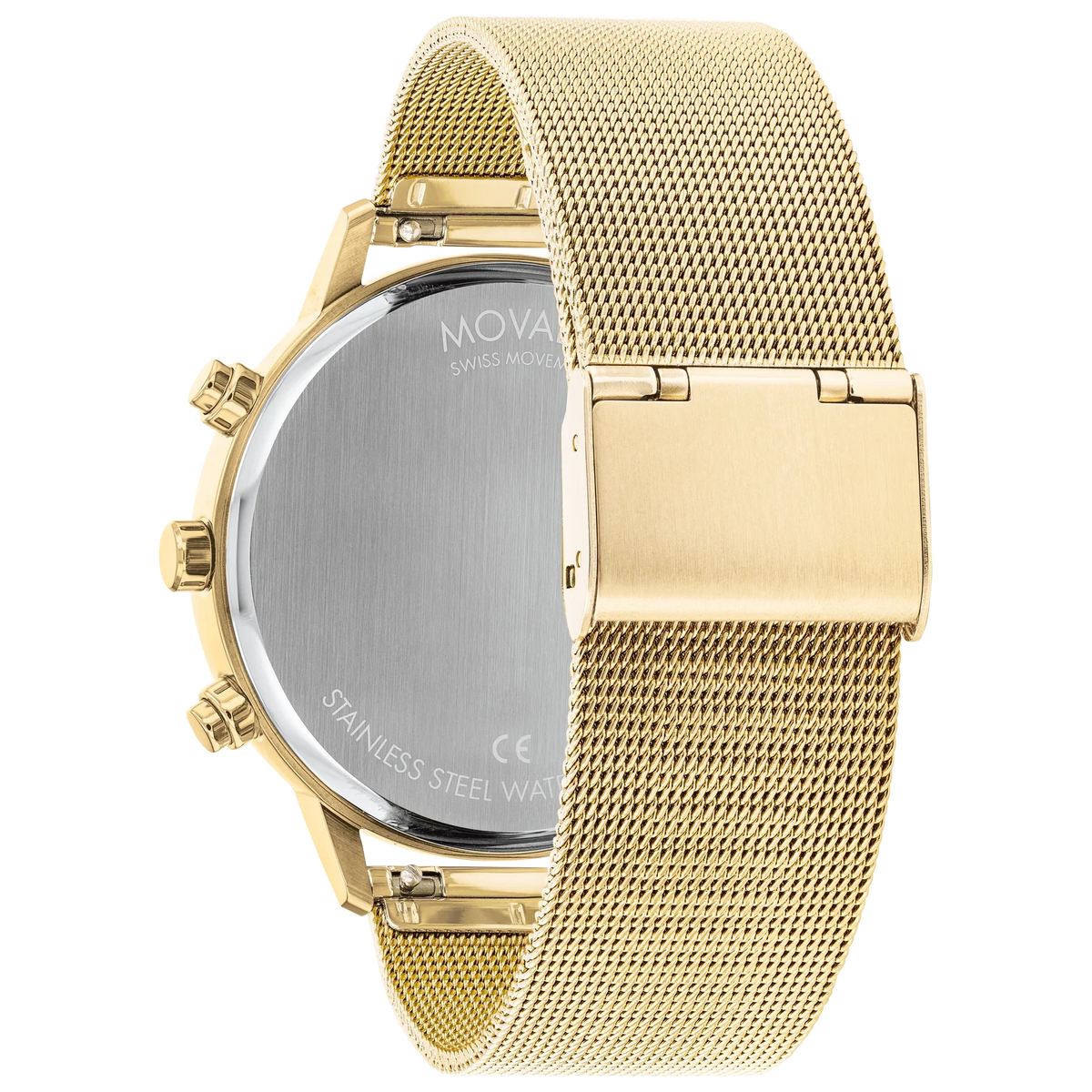 Movado Face 43MM Yellow Gold Ion-Plated Steel Case, Mesh Band Grey Dial Watch 3640052