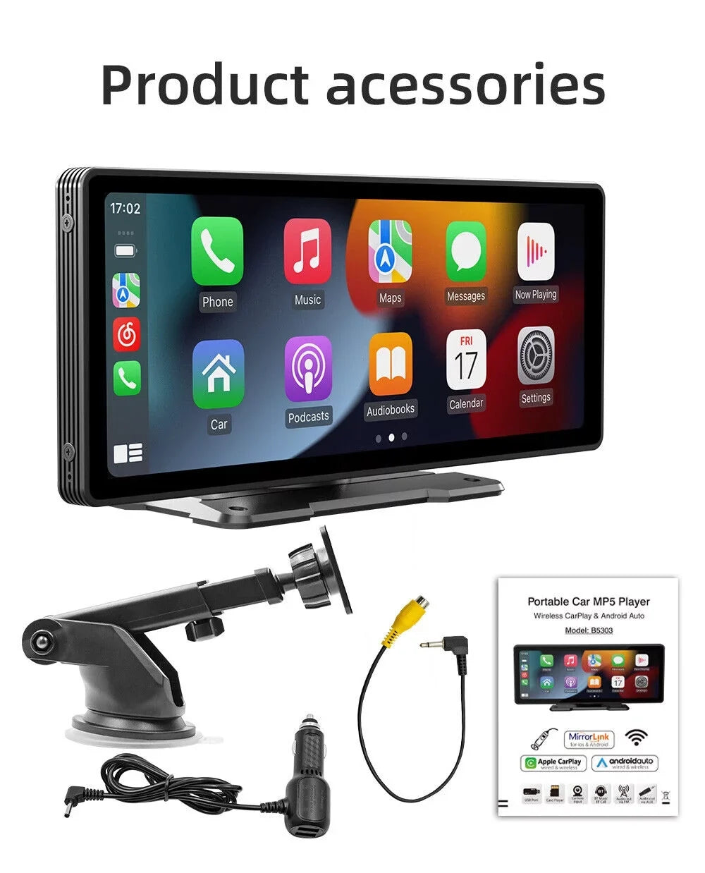 Portable Car Stereo Wireless  CarPlay & Android Auto, Car Radio 10.26" Touchscreen, Bluetooth5.0, Mirror Link, Maps Navigation, Voice Control,AUX Cable Vehicles