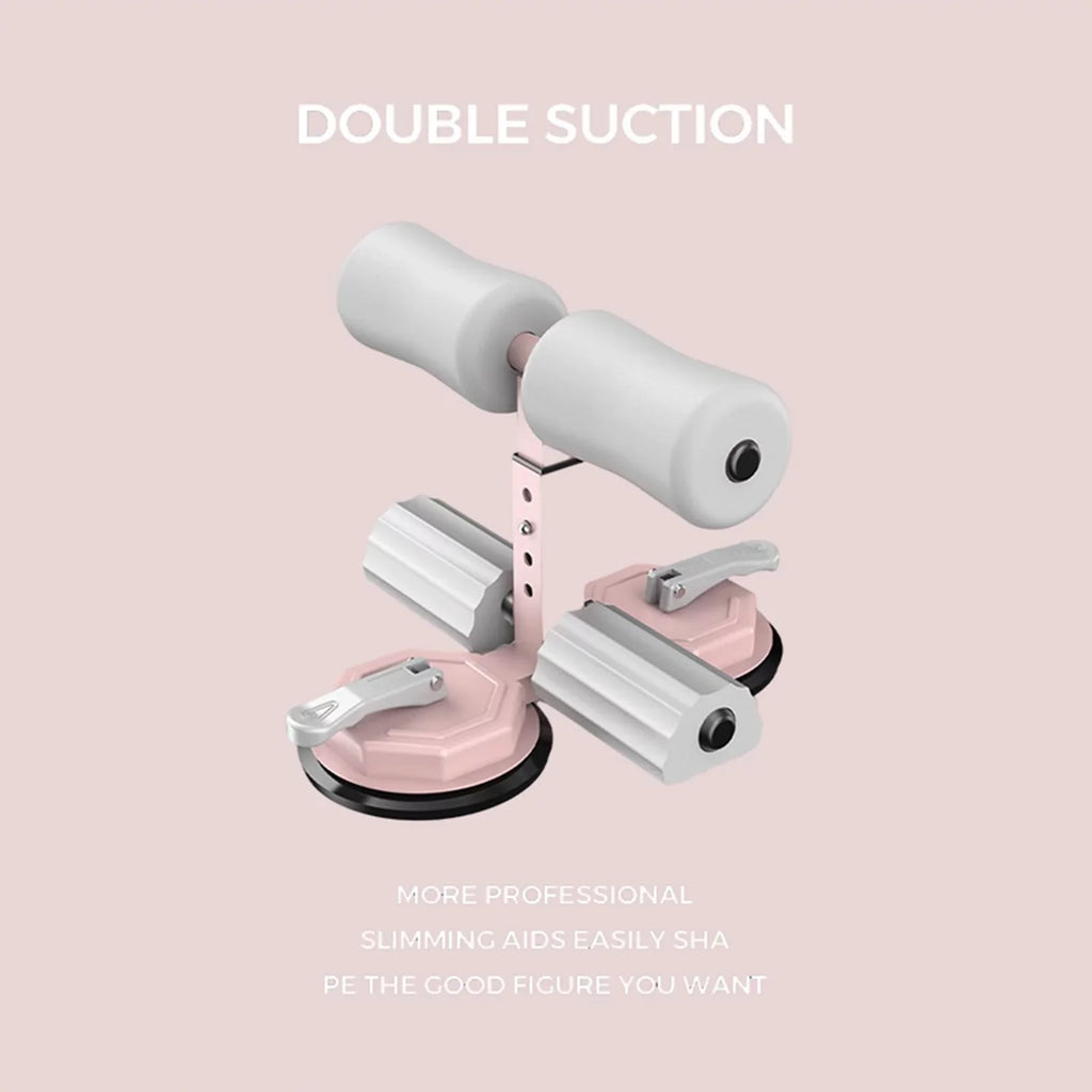 Floor Sitting Bar with Powerful Suction Cup 3 Height Settings Abs Equipment Abdominal Exercises - Pink Gray
