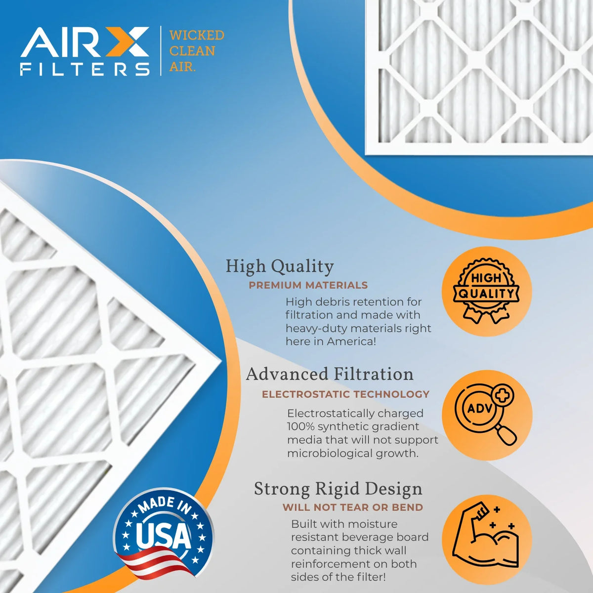 30x30x1 Air Filter MERV 13 Rating, 12 Pack of Furnace Filters Comparable to MPR 1500 - 2200 & FPR 9 - Made in USA by AIRX FILTERS WICKED CLEAN AIR.