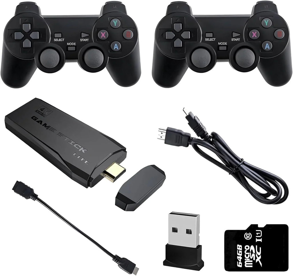 Retro Game Console, Nostalgia Stick Game,Retro Game Stick,Plug and Play Video Game Stick Built in 10000+ Games,4K HDMI Output,9 Classic Emulators, with Dual 2.4G Wireless Controllers(64G)