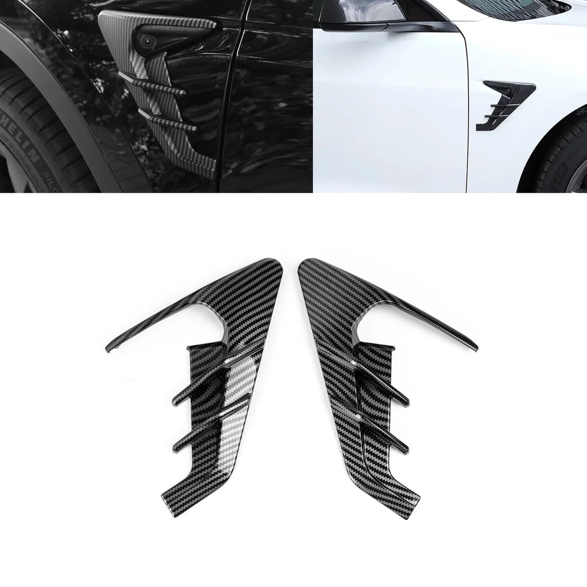 Xotic Tech Side Marker View Camera Indicator Turn Signal shield Trim, Carbon Fiber Pattern, suitable with Tesla Model 3 Model Y 2021+