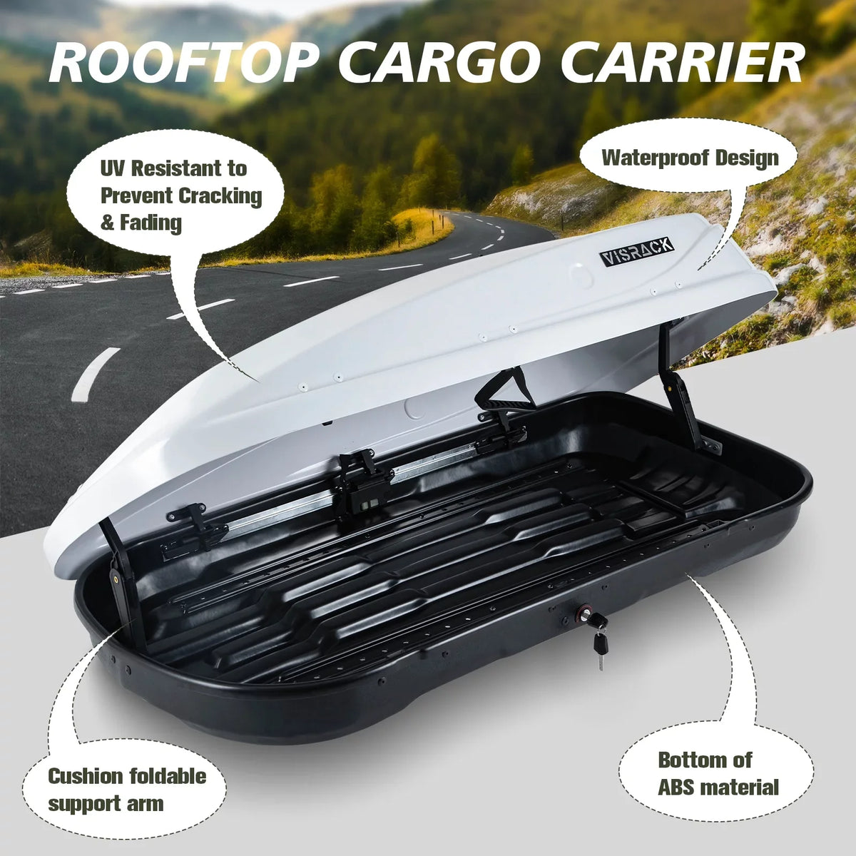 Large Rooftop Cargo Carrier Hard Shell Rooftop Cargo Box with Double Locks, 13 ft³ Waterproof Cargo Box for SUV Rooftop 56.3" L x 30.3" W x 13.8" H, White