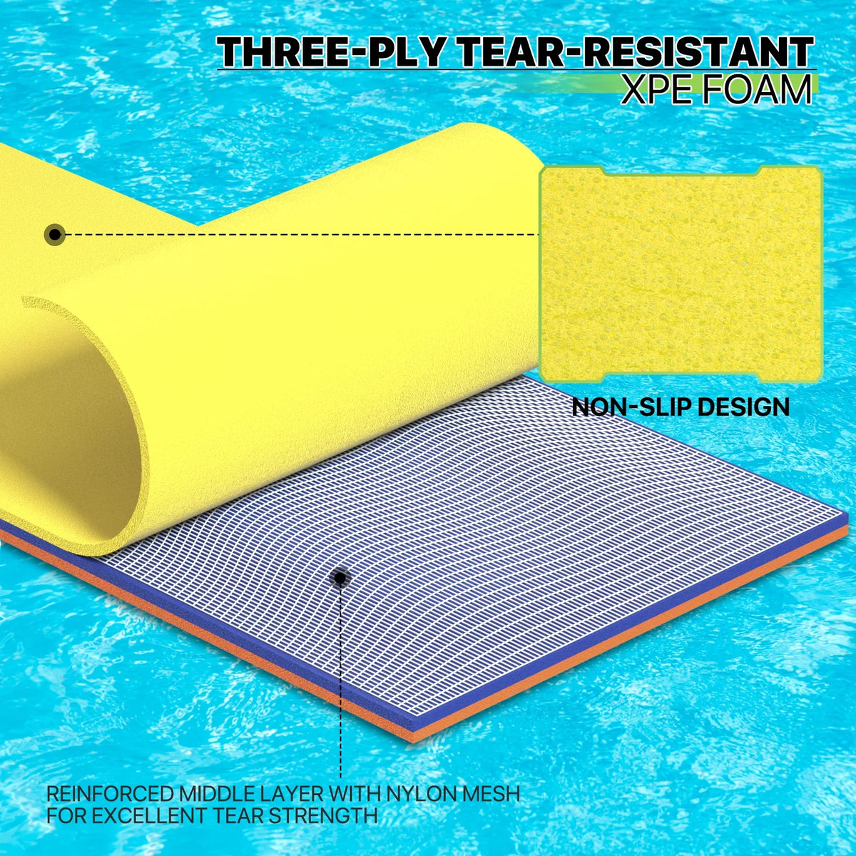 Magshion 9' x 3' aqua Floating Mat, 3-Layer Tear-protected XPE Foam aqua Floating Pad Lily Pad for Pool Lake River Ocean Outdoor liquid Activities, Yellow