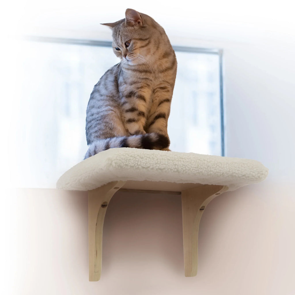 SmartyKat Paw Perch Padded Self-Adhesive Windowsill Mounted Cat Perch & Plush wrap, Cream