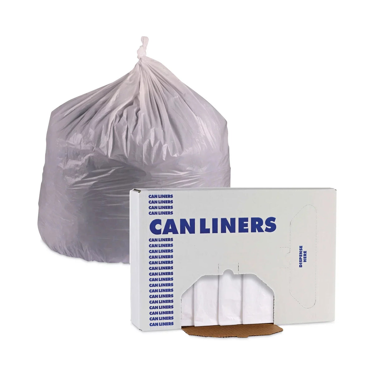 Boardwalk Linear Low Density Industrial Trash Bags, 60 gal, 0.9 mil, 38 x 58, White, 100/Carton