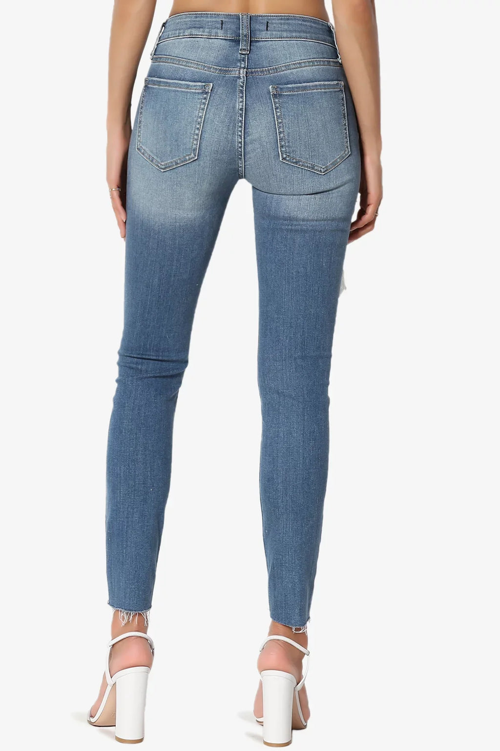 TheMogan Women's Distressed Ripped Mid Rise Stretch Perfect Skinny Jeans in Deep MD