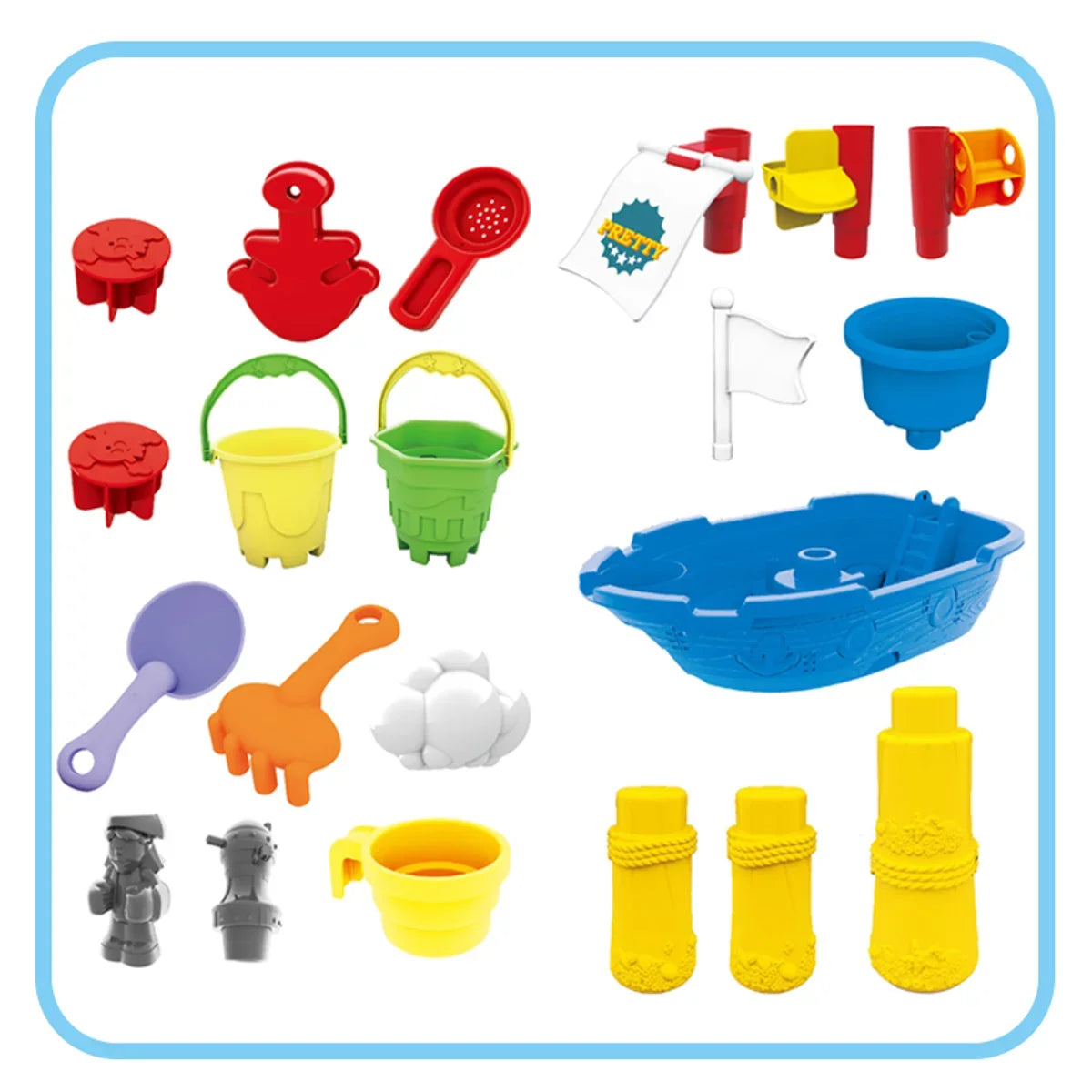 Beach Toy Pirate Ship Sandboxes 21 Pcs Sand liquid Table for Boys Girls Toddlers + 3 Y Mundo Toys