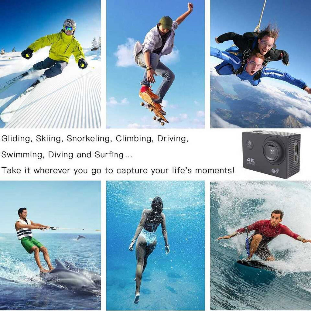 Action Camera HD 1080P Sports Camera Under 30M Waterproof, TF Card, Battery, Carry Case Included