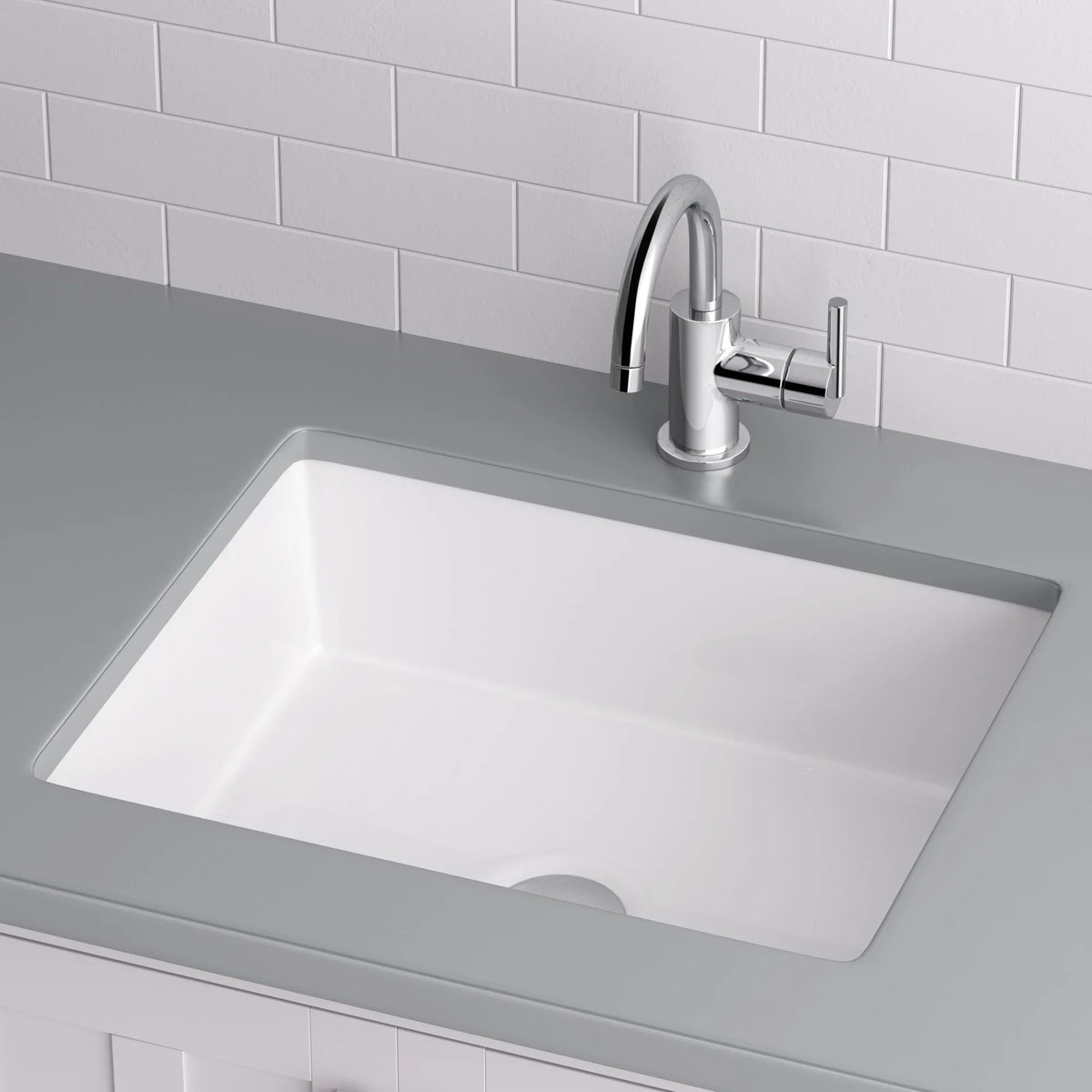 Rectangular Undermount Bathroom Sink with Rear Overflow, White. Miseno  17 x 13 in