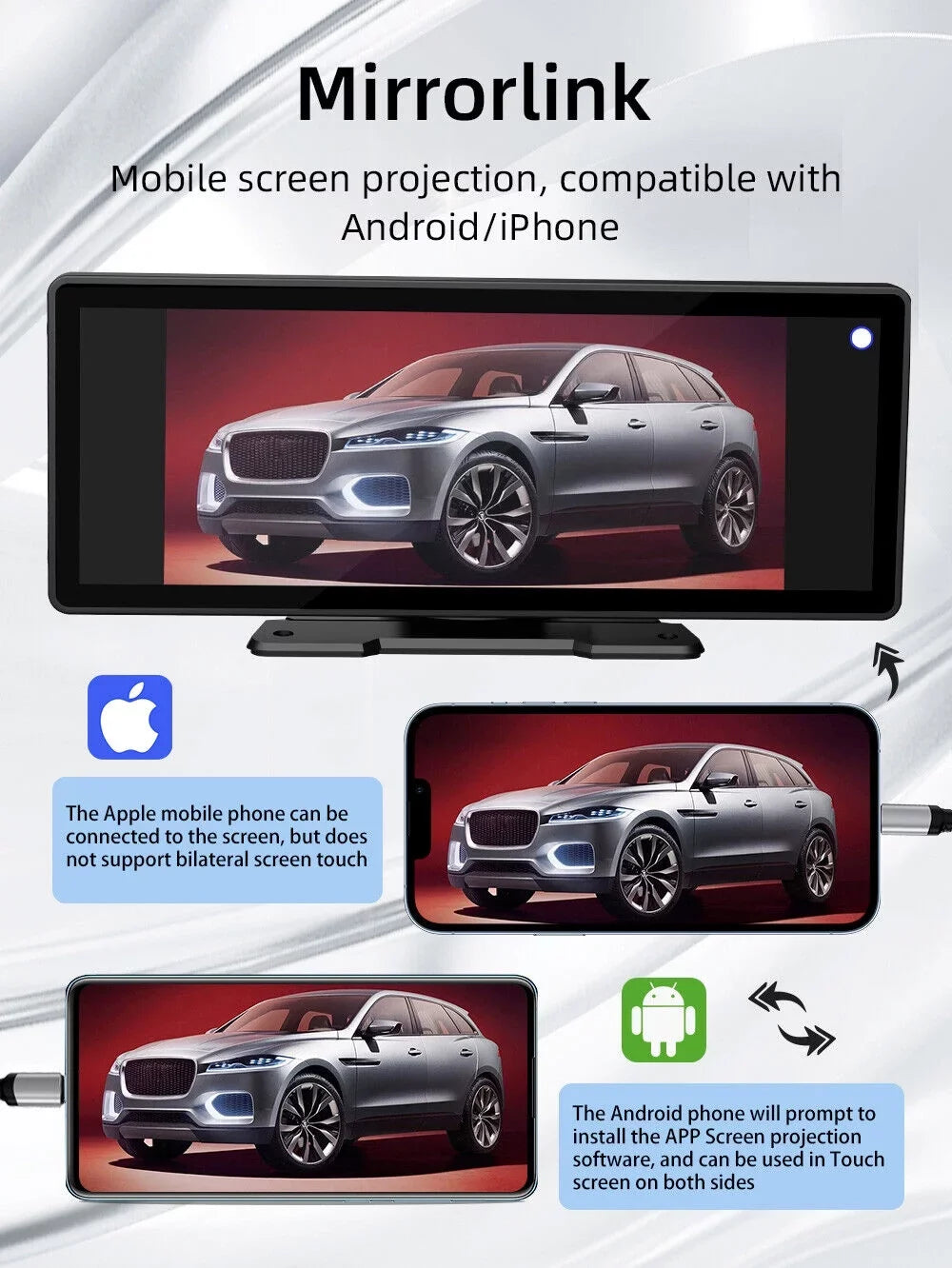 Portable Car Stereo Wireless  CarPlay & Android Auto, Car Radio 10.26" Touchscreen, Bluetooth5.0, Mirror Link, Maps Navigation, Voice Control,AUX Cable Vehicles